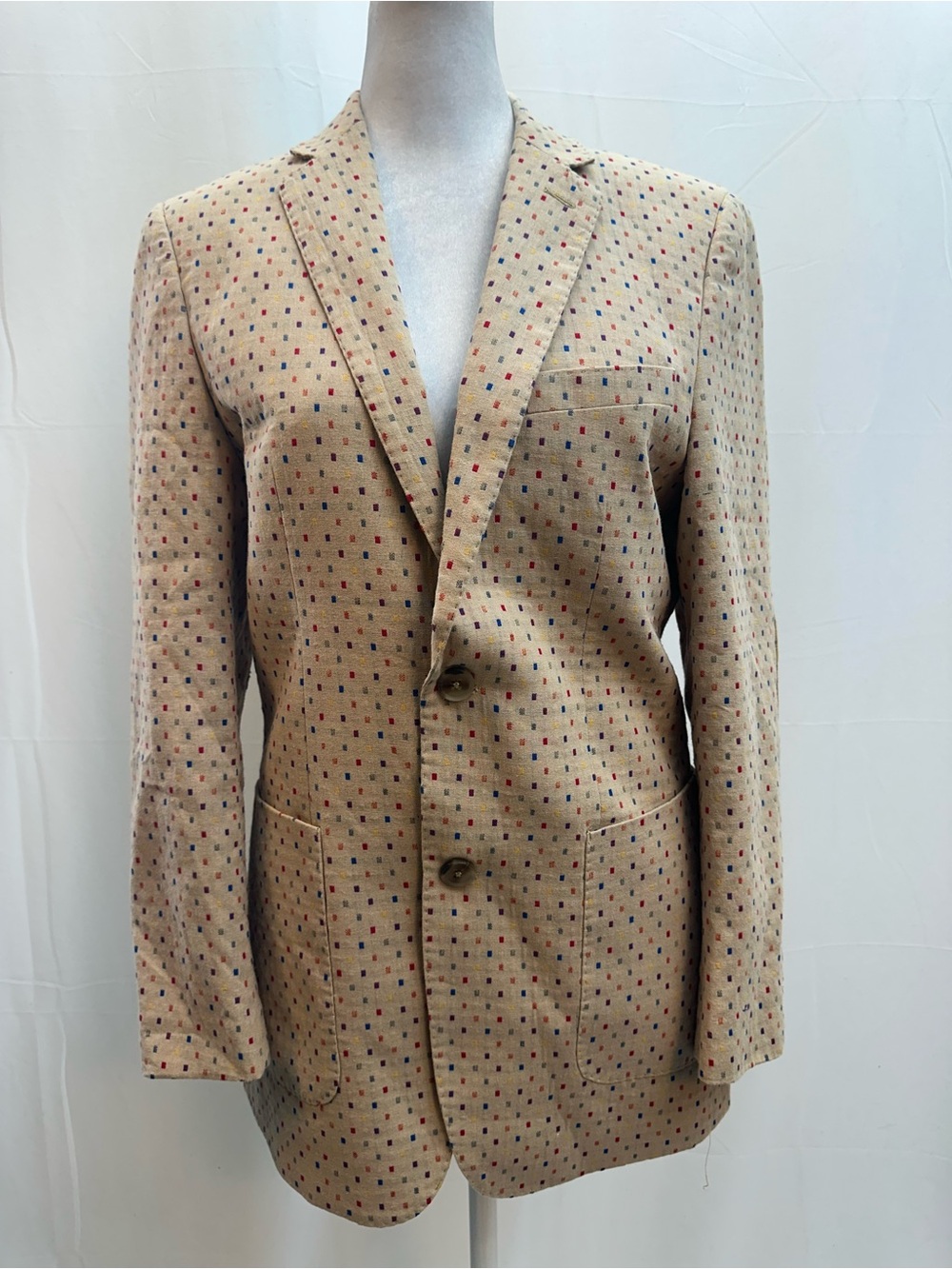 James Morgan Tan Patterned Kids' Blazer with Multicolor Dot Detail 16